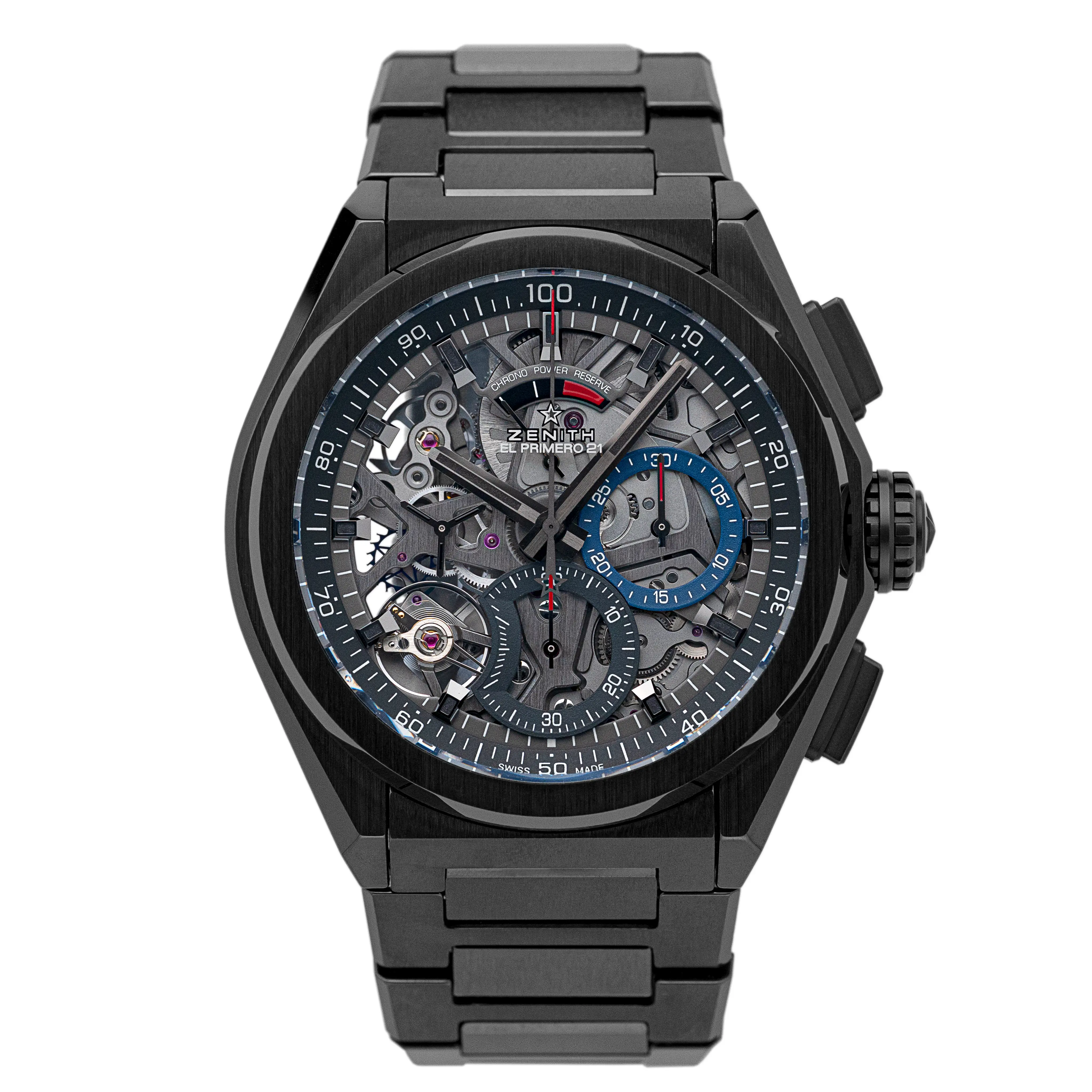 Zenith Defy Skeleton Dial Black Ceramic Watch Front View