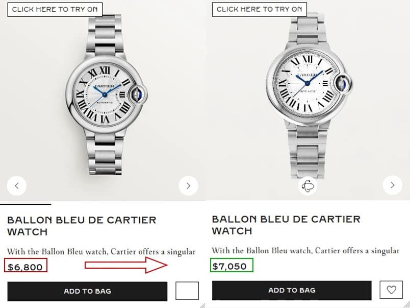 Cartier Ballon Bleu Price Comparison