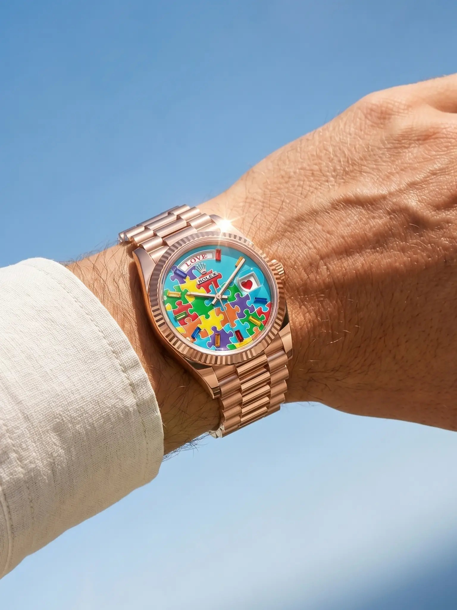Rolex Day-Date Puzzle dial with hardstone mosaic in Rose Gold, Yellow Gold and White Gold variations